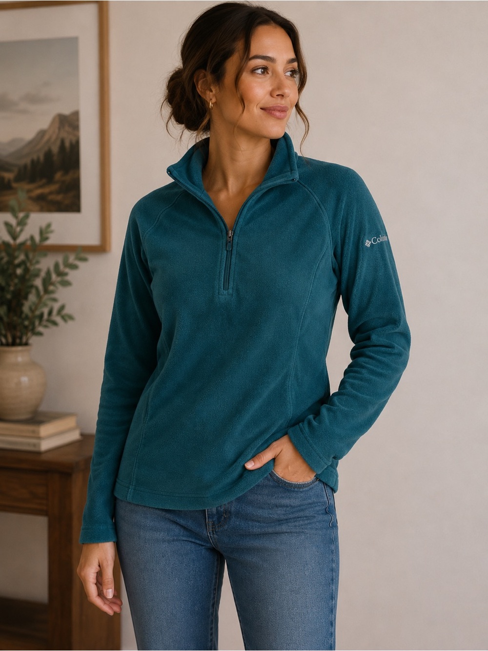 Columbia Teal Quarter-Zip Fleece Pullover